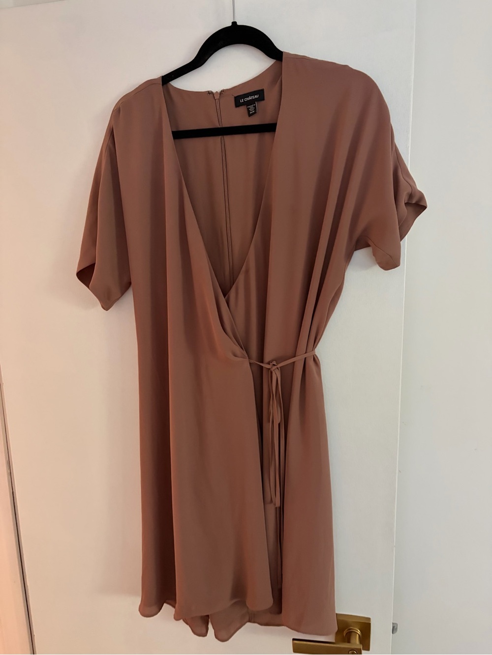 le chateau dusty mauve wrap mini dress